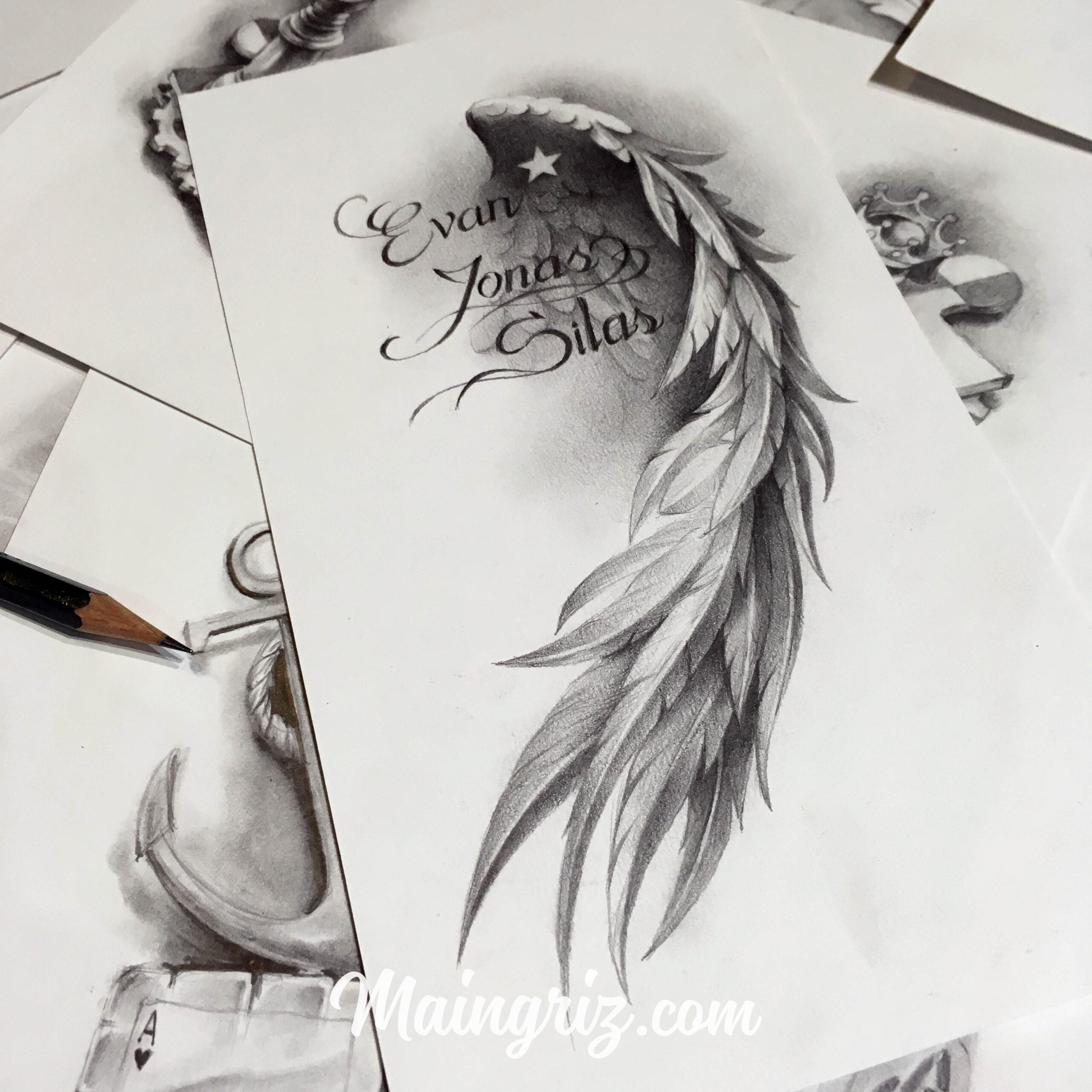 Tatouage ange détaillé