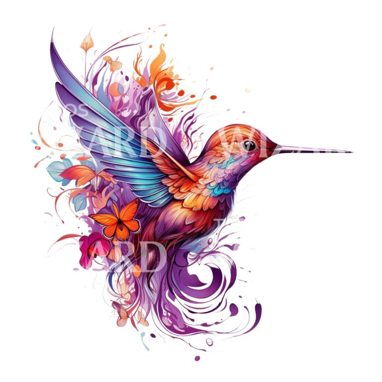 Conception de tatouage aquarelle d'un colibri coloré symbolisant la joie et la légèreté