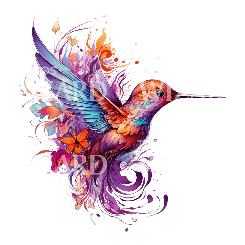 Conception de tatouage aquarelle d'un colibri coloré symbolisant la joie et la légèreté