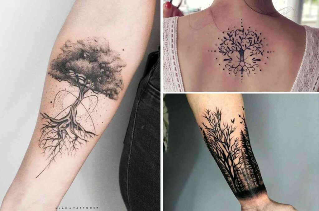 Tatouage arbre de vie détaillé et raffiné, symbolisant la force et la connexion avec la nature