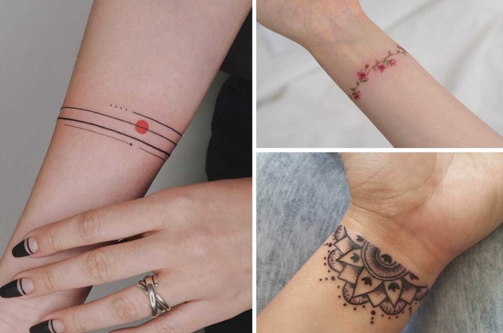 Tatouage bracelet femme tendance avec motifs délicats et élégants