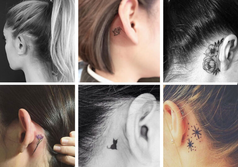 Tatouage délicat derrière l'oreille apportant une touche discrète et élégante