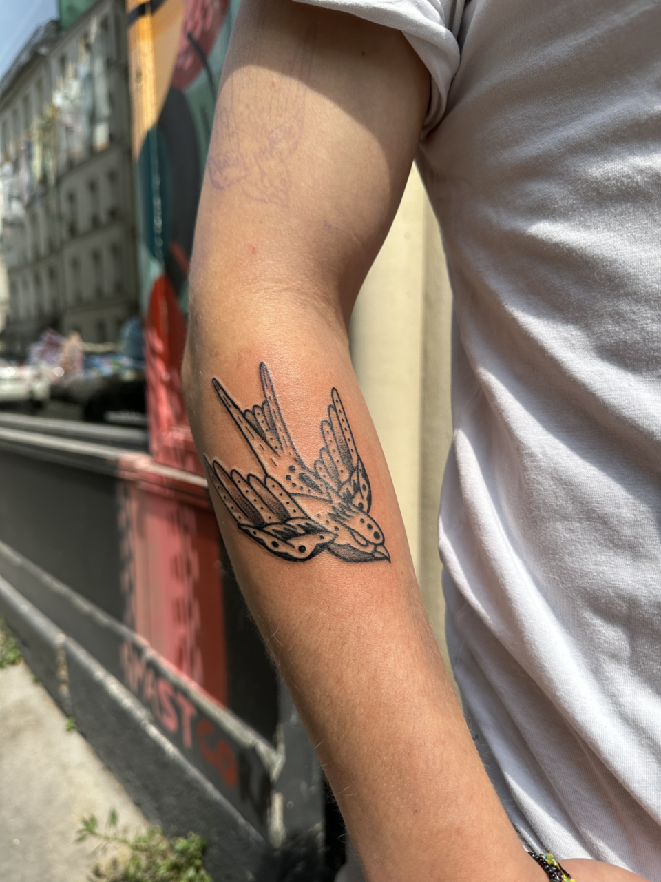 Exemple de tatouage hirondelle sur l'avant-bras