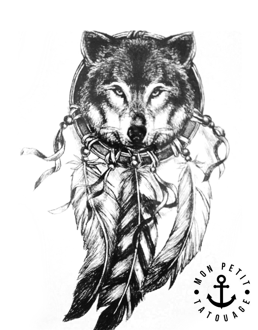 tatouage loup attrape rêves