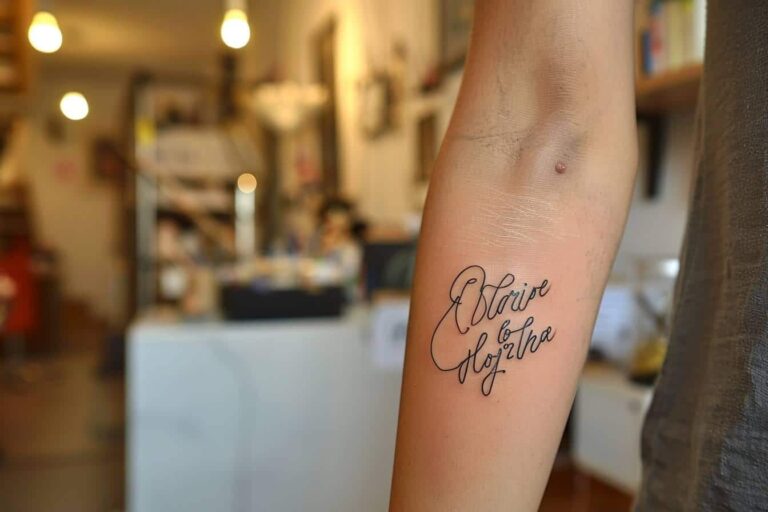 Tatouage prénom élégant sur avant-bras avec une typographie tendance