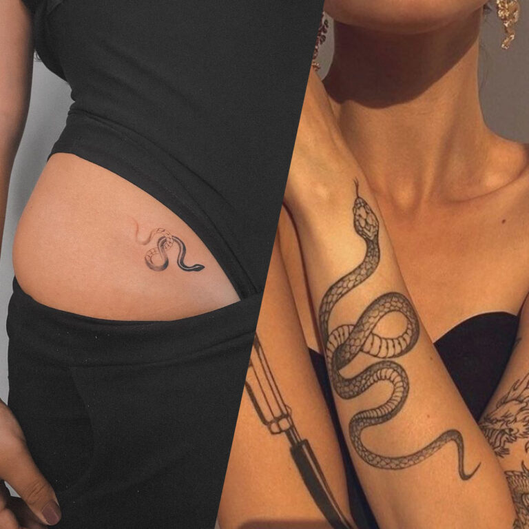 Tatouage serpent enroulé sur un bras, symbole de puissance et de renouveau.