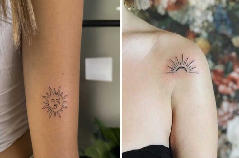 Tatouage soleil minimaliste sur l'avant-bras, symbole de lumière et de renouveau